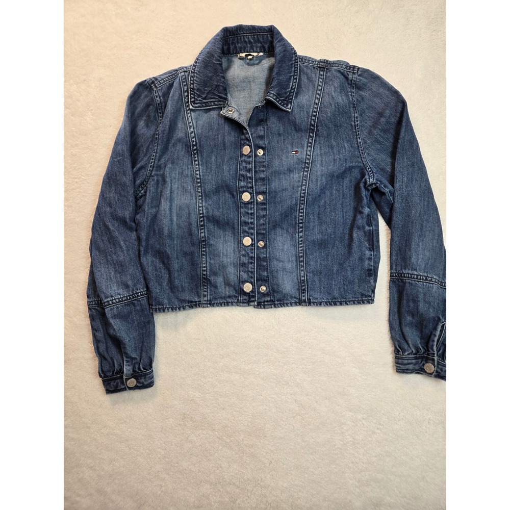 Tommy Hilfiger Girls Cropped Denim Shirt Jacker Medium Wash Blue Size XL 12 Hemp
